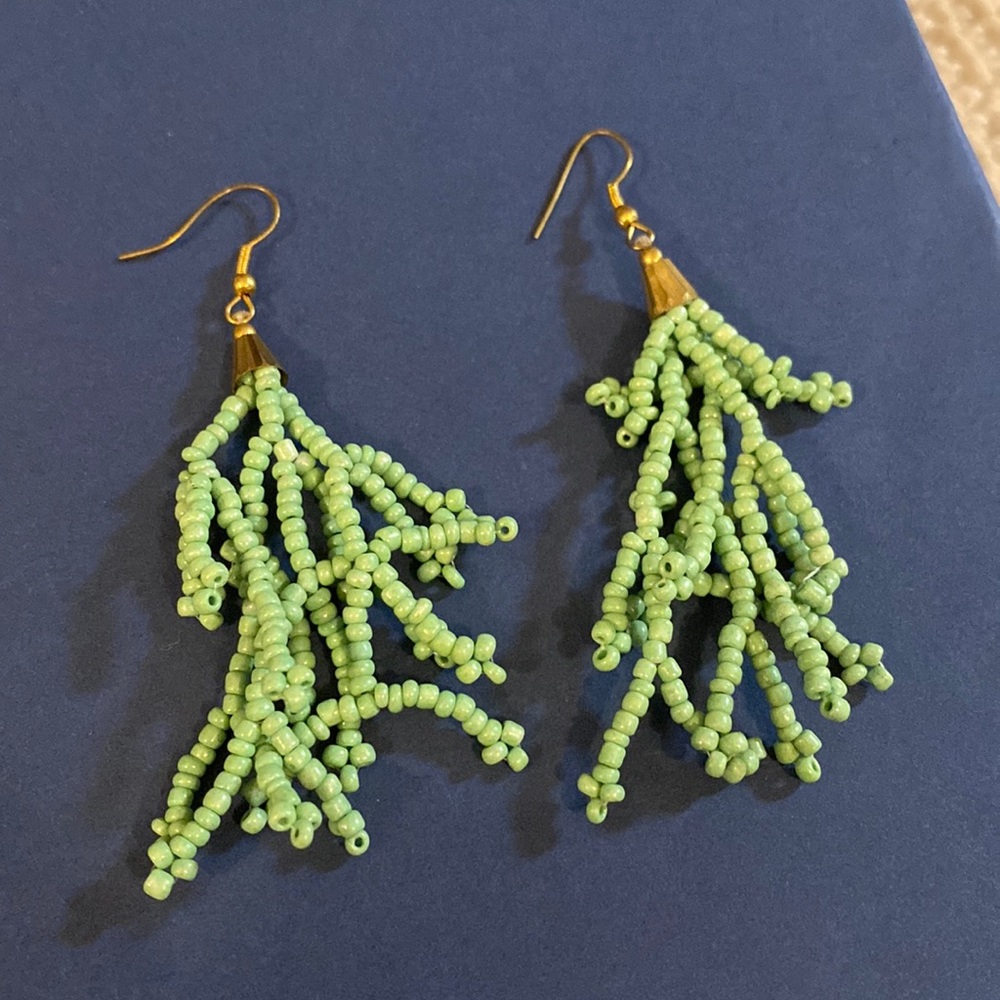 Sage Green Dangly Beaded Earrings